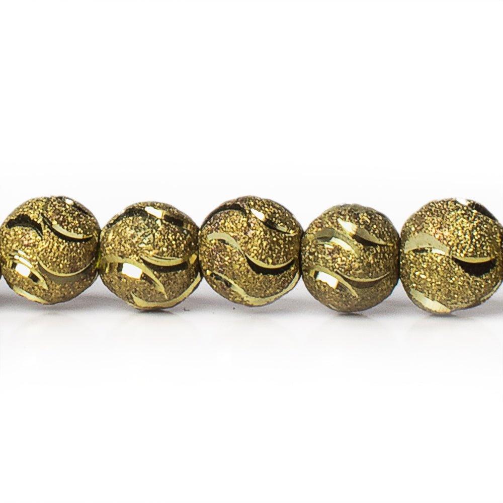 8mm Brass Textured Wave Round Beads 8 inch 25 beads