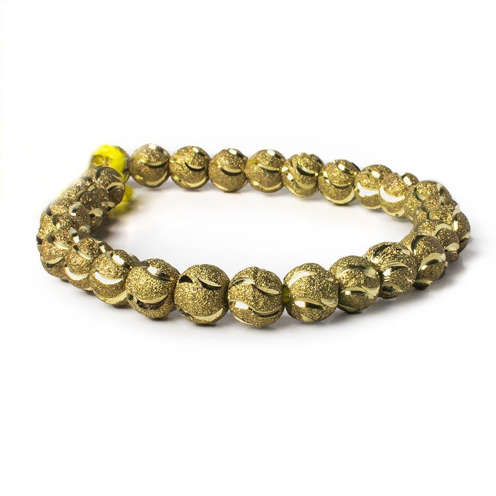 8mm Brass Textured Wave Round Beads 8 inch 25 beads