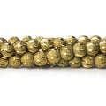 8mm Brass Textured Wave Round Beads 8 inch 25 beads
