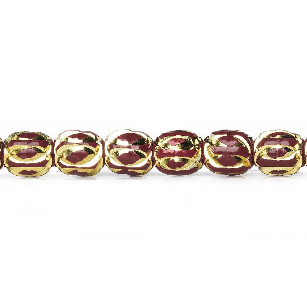 8x7mm Burgundy Enamel Cut Brass Rounds 8 inch 30 beads