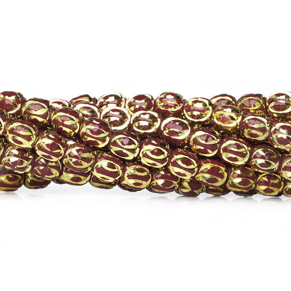 8x7mm Burgundy Enamel Cut Brass Rounds 8 inch 30 beads