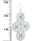 Silver Turquoise Color Round Filigree Dangle Earrings