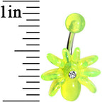 Clear Gem Light Green Upward Spider J-Bar Belly Ring