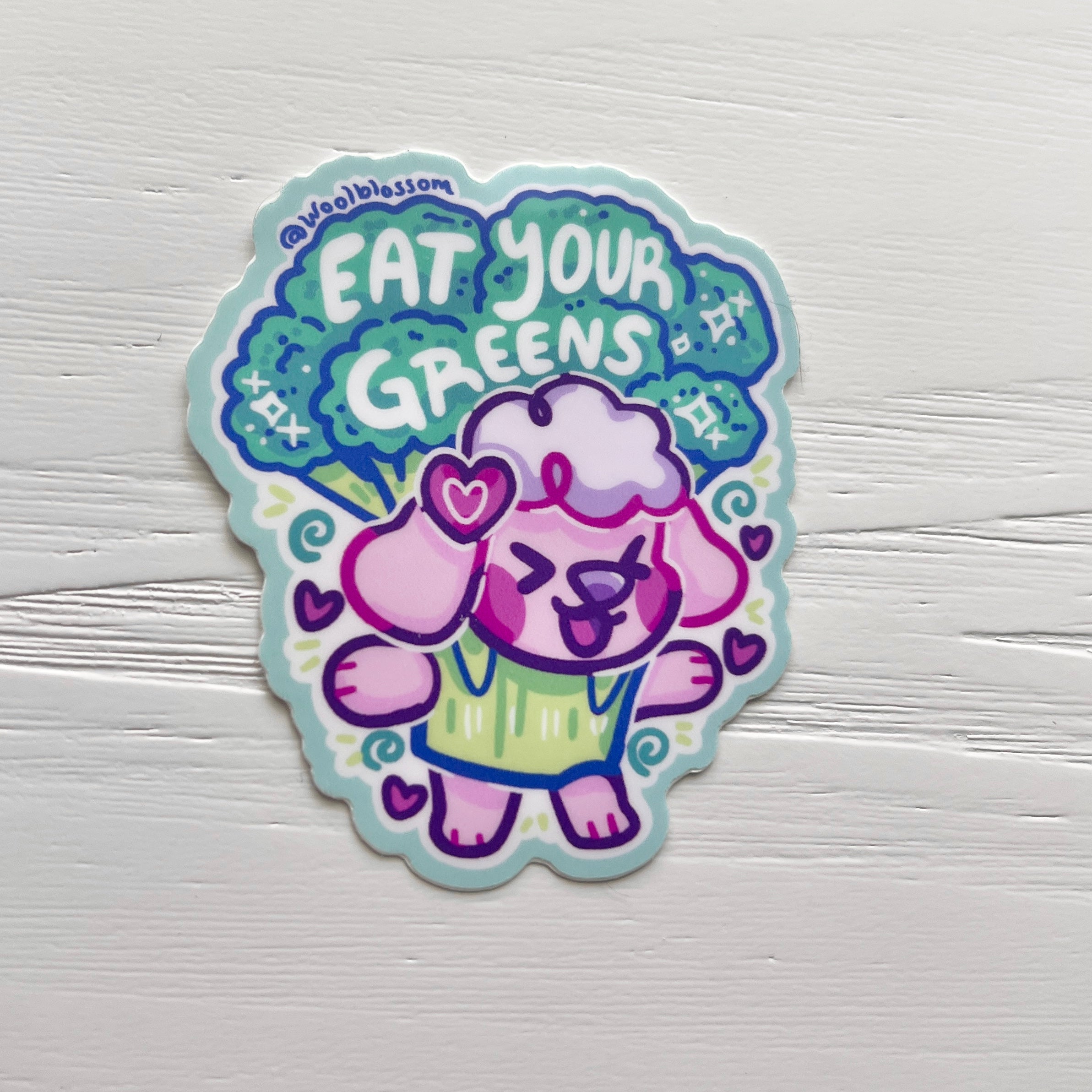 "Eat Your Greens" Blossom Puppy ~ Sticker