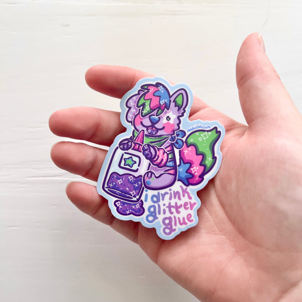 "I Drink Glitter Glue" Sparkle Dog ~ Sticker