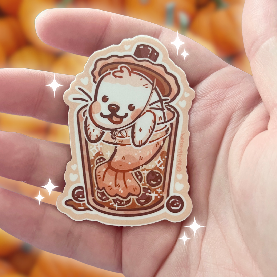 Pumpkin Boba Seal ~ Sticker