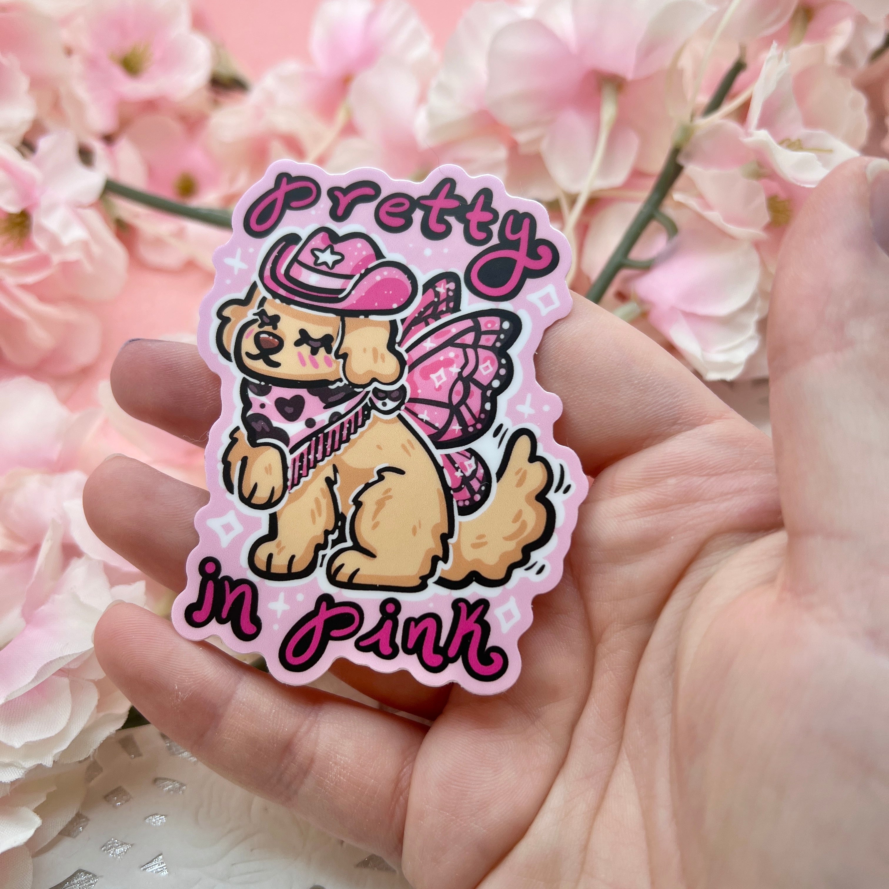 "Pretty in Pink" Fairy Cowgirl Golden Retriever ~ Sticker