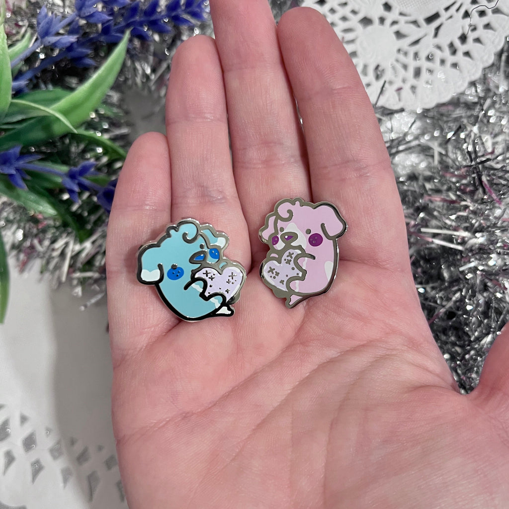 Pearl and Sky Hearts ~ Mini Enamel Pin Duo