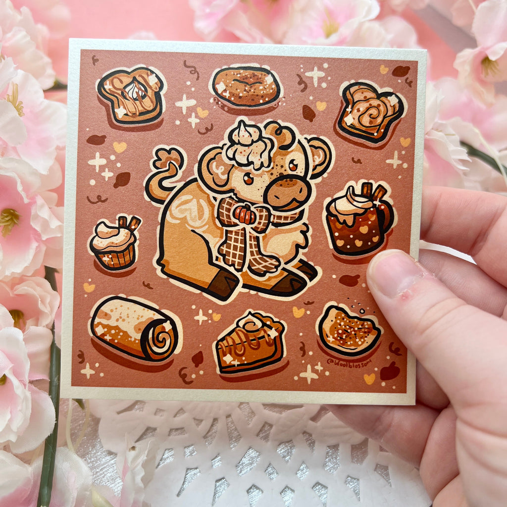 Pumpkin Spice Cow ~ Cream Shimmer Print