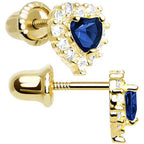 14k Yellow Gold Heart CZ September Birthstone Youth Screwback Earrings