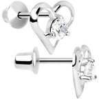 .925 Sterling Silver Clear CZ Hollow Heart Youth Screwback Earrings