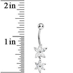 925 Sterling Silver Cubic Zirconia Dual Lily Dangle Belly Ring