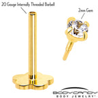 14k Yellow Gold Flat Back Earring 20G 2mm CZ Floral Reversible