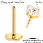 14k Yellow Gold Flat Back Earring 20G 3mm CZ Floral Reversible
