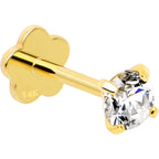 14k Yellow Gold Flat Back Earring 20G 3mm CZ Floral Reversible