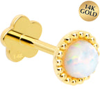 14k Yellow Gold Flat Back Earring 20G 3mm Synthetic Opal Floral Reversible