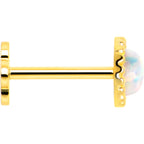 14k Yellow Gold Flat Back Earring 20G 3mm Synthetic Opal Floral Reversible