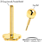 14k Yellow Gold Flat Back Earring 20G 2mm Ball Floral Reversible