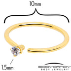 14k Solid Yellow Gold Bendable Nose Hoop 22G 5/16 with CZ