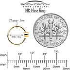 14k Solid Yellow Gold Bendable Nose Hoop 22G 5/16 with 2mm Bezel CZ