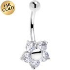 16G Solid 14k White Gold Cubic Zirconia Five Petal Flower Belly Ring