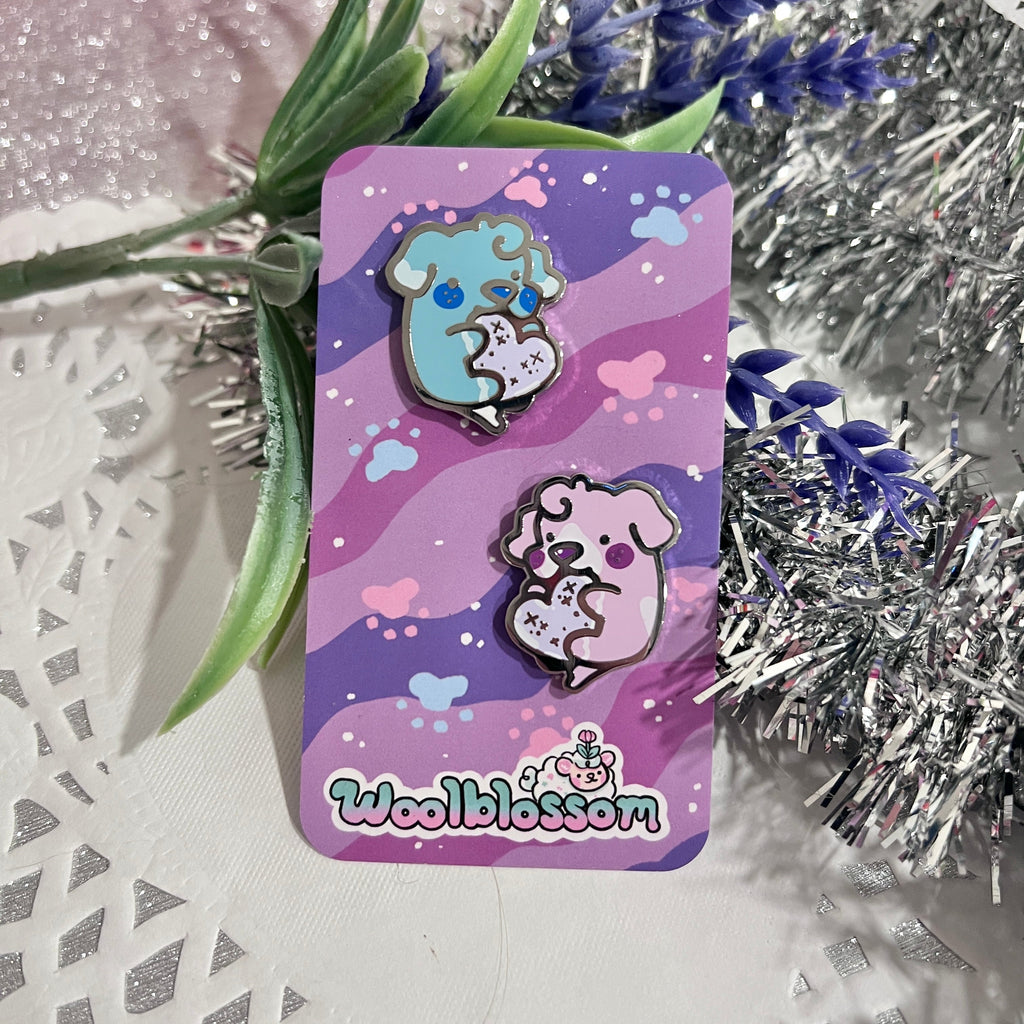 Pearl and Sky Hearts ~ Mini Enamel Pin Duo