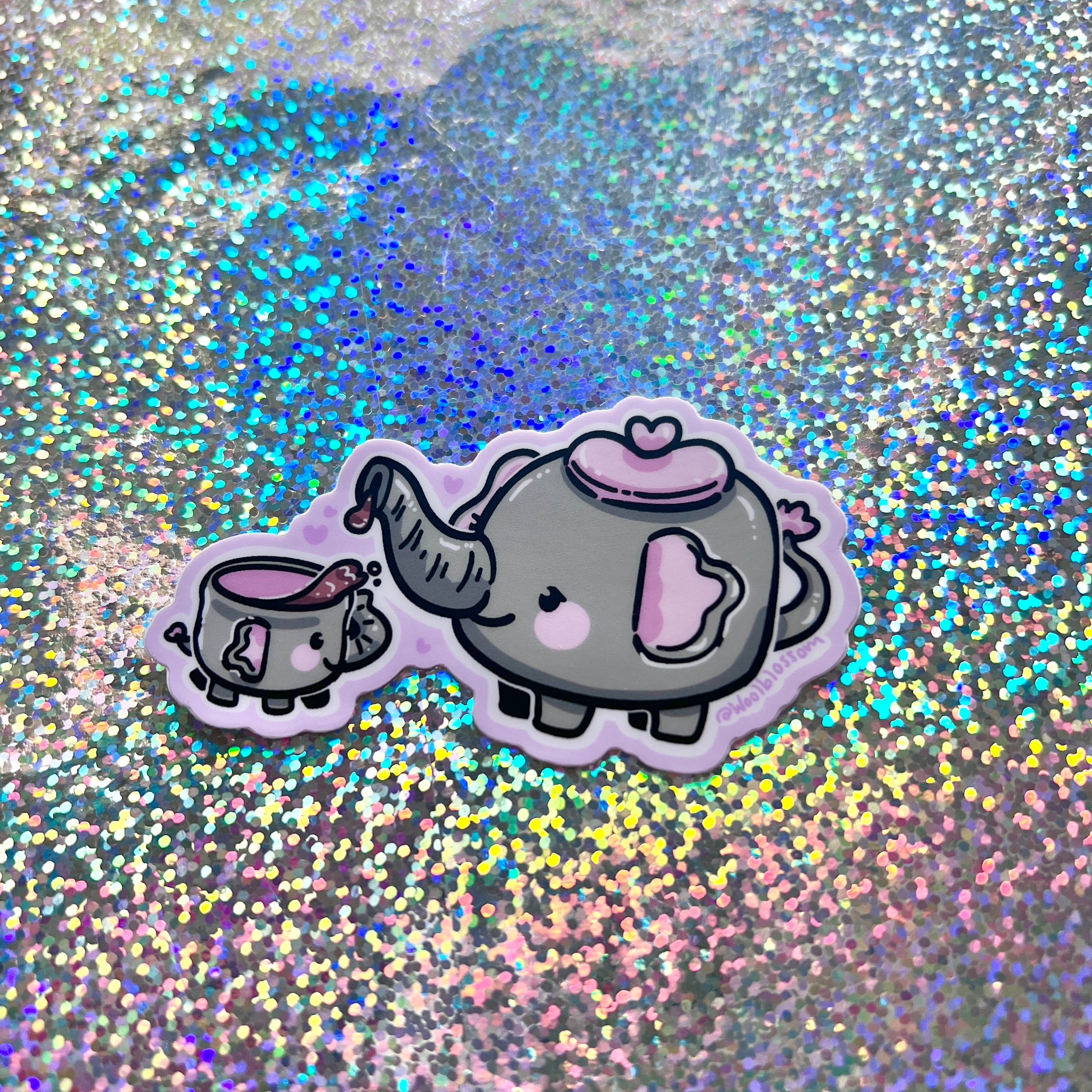 Baby Teacup and Mom Teapot Elephants ~ Sticker