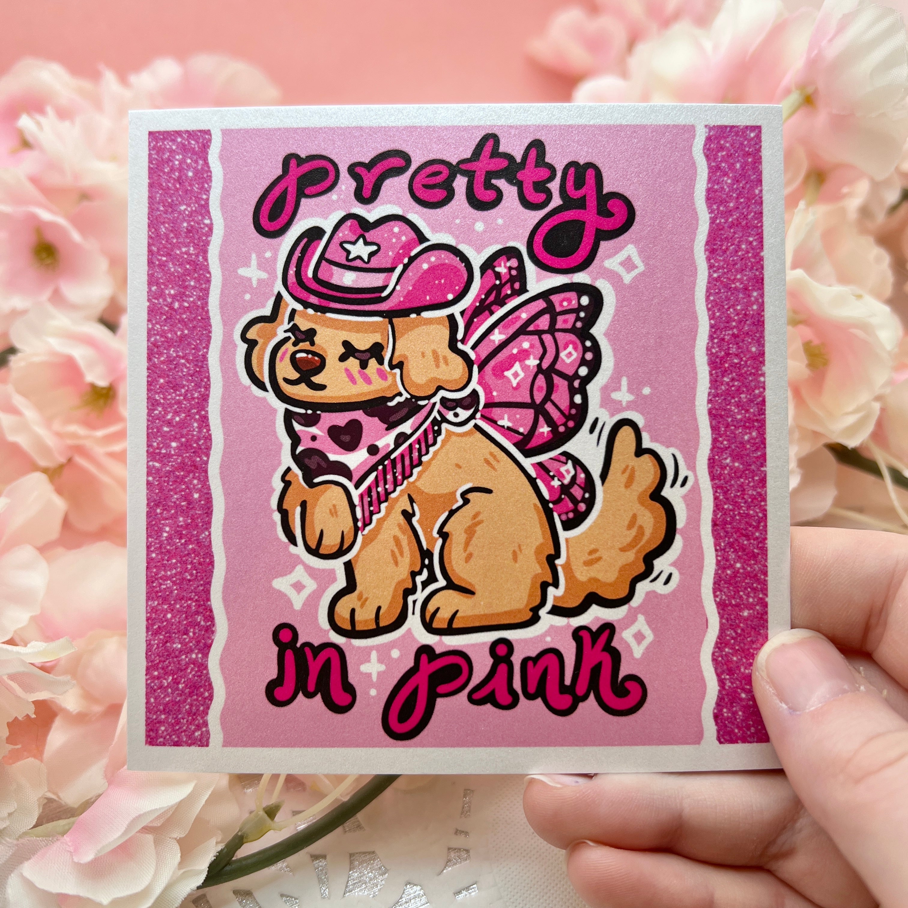 "Pretty in Pink" Fairy Cowgirl Golden Retriever ~ Shimmer Print