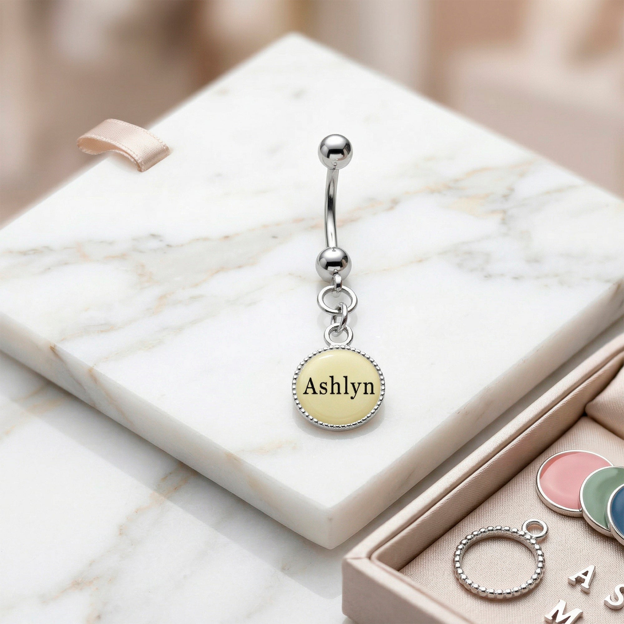 Custom Glow in the Dark Personalized Name Dangle Belly Ring
