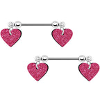 Pink Glitter Heart Nipple Ring Set