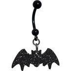 Glittery Black Bat Dangle Belly Ring