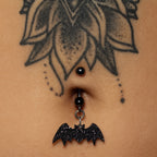 Glittery Black Bat Dangle Belly Ring