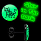 Black Anodized Skeleton Kitty Cat Glow in the Dark Stud Earrings by Onyx O