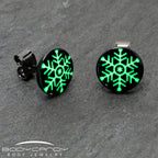 Black Anodized Glow in the Dark Holiday Snowflake Stud Earrings by Onyx O