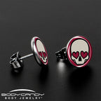 Valentine Heart Skull Stud Earrings