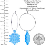 Ice Blue Winter Snowflake Hoop Earrings