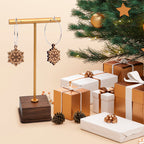 Natural Wood Snowflake Hoop Earrings