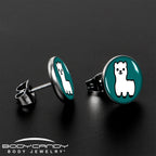 White Llama Stud Earrings by Onyx O