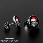 Holiday Skeleton Santa Claus Stud Earrings by Onyx O