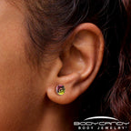 Red Haze Sunset Skull and Palms Stud Earrings by Onyx O