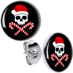 Santa Pirate Candy Cane Skull Stud Earrings by Onyx O