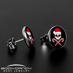 Santa Pirate Candy Cane Skull Stud Earrings by Onyx O