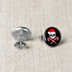 Santa Pirate Candy Cane Skull Stud Earrings by Onyx O