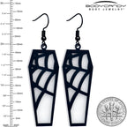 Black Spider Web Coffin Glow in the Dark Dangle Earrings by Onyx O