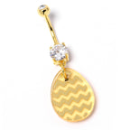 Clear Gem Yellow Golden Easter Decorated Egg Dangle Belly Ring