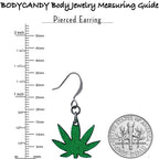 Green Marijuana Pot Leaf Dangle Earrings
