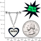 Custom Heart Glow in the Dark Chain Personalized Name Dangle Nipple Ring Set