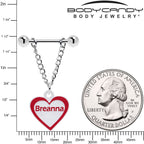 Custom Red White Heart Chain Personalized Name Dangle Nipple Ring Set