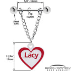 Custom Red White Heart Chain Personalized Name Dangle Nipple Ring Set