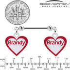 Custom Red White Heart Double Personalized Name Dangle Nipple Ring Set